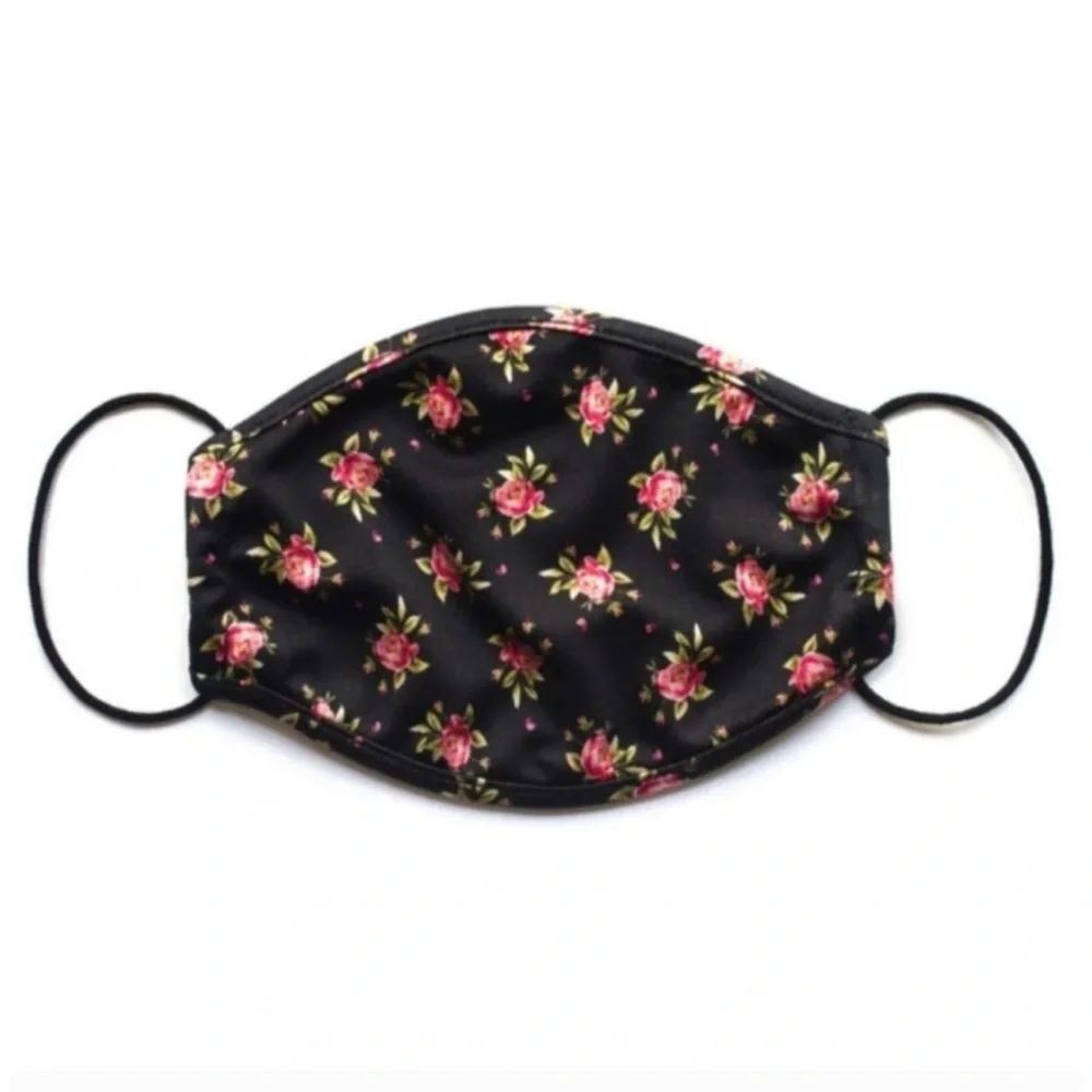 Alice + Olivia Black Jersey Floral Face Mask NEW In Package - Black